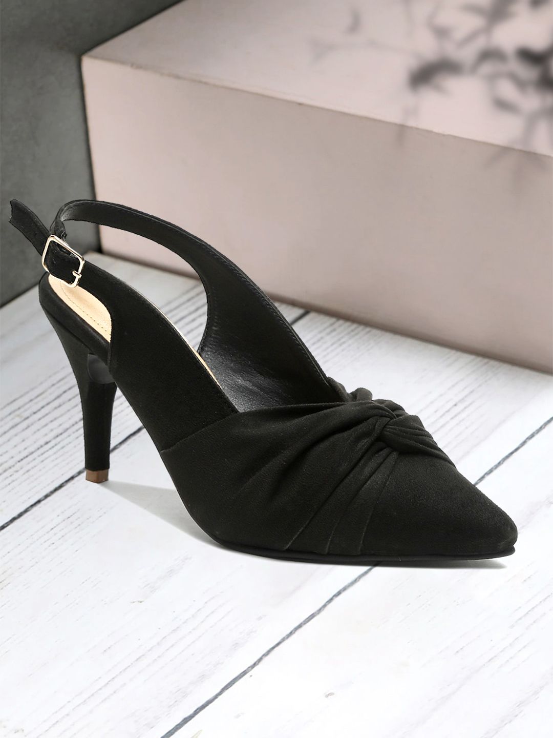 Flat n Heels Black Suede Kitten Mules with Bows Price in India