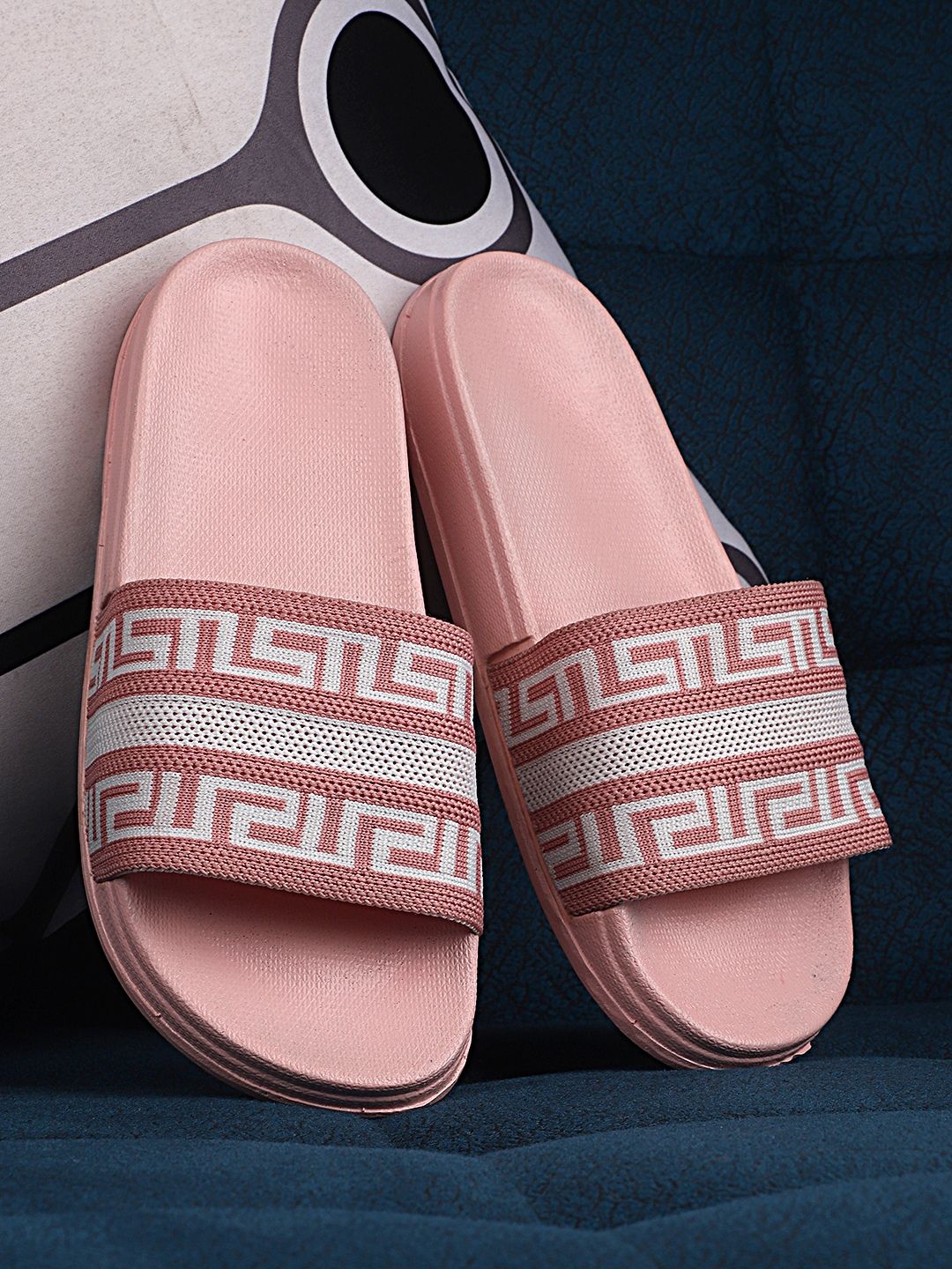 Pampy Angel Women Pink & White Printed Rubber Sliders Price in India