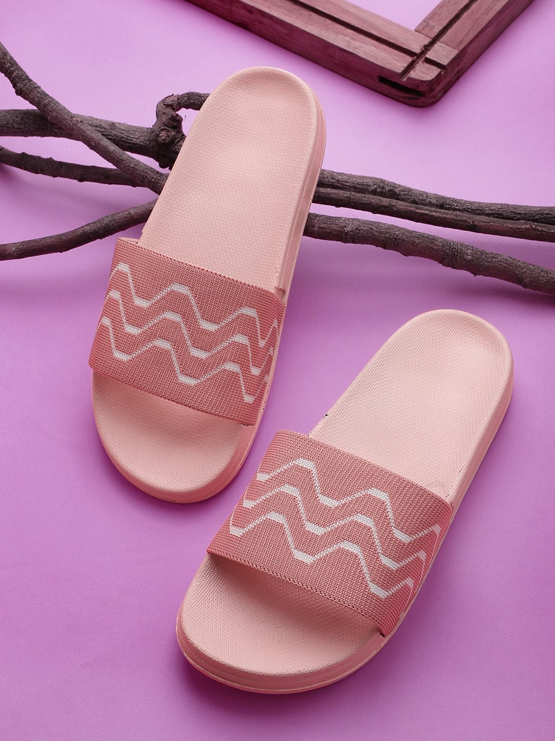 Pampy Angel Women Pink & White Printed Rubber Sliders Price in India