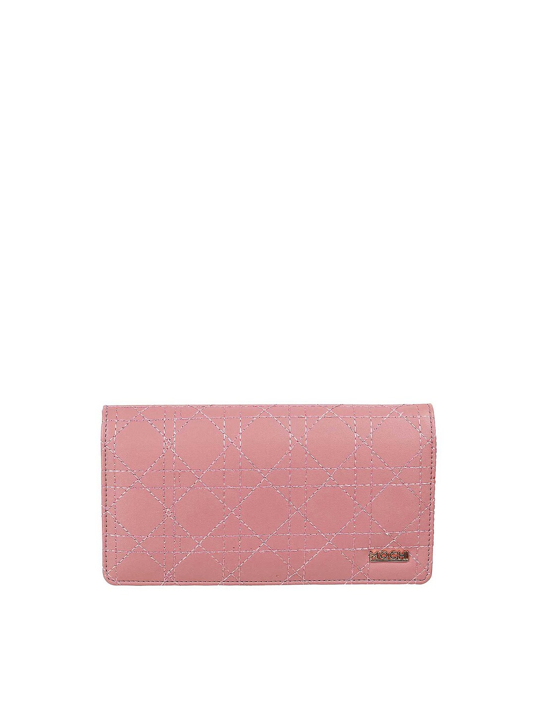 Mochi Women Peach-Coloured Geometric Embroidered PU Two Fold Wallet Price in India