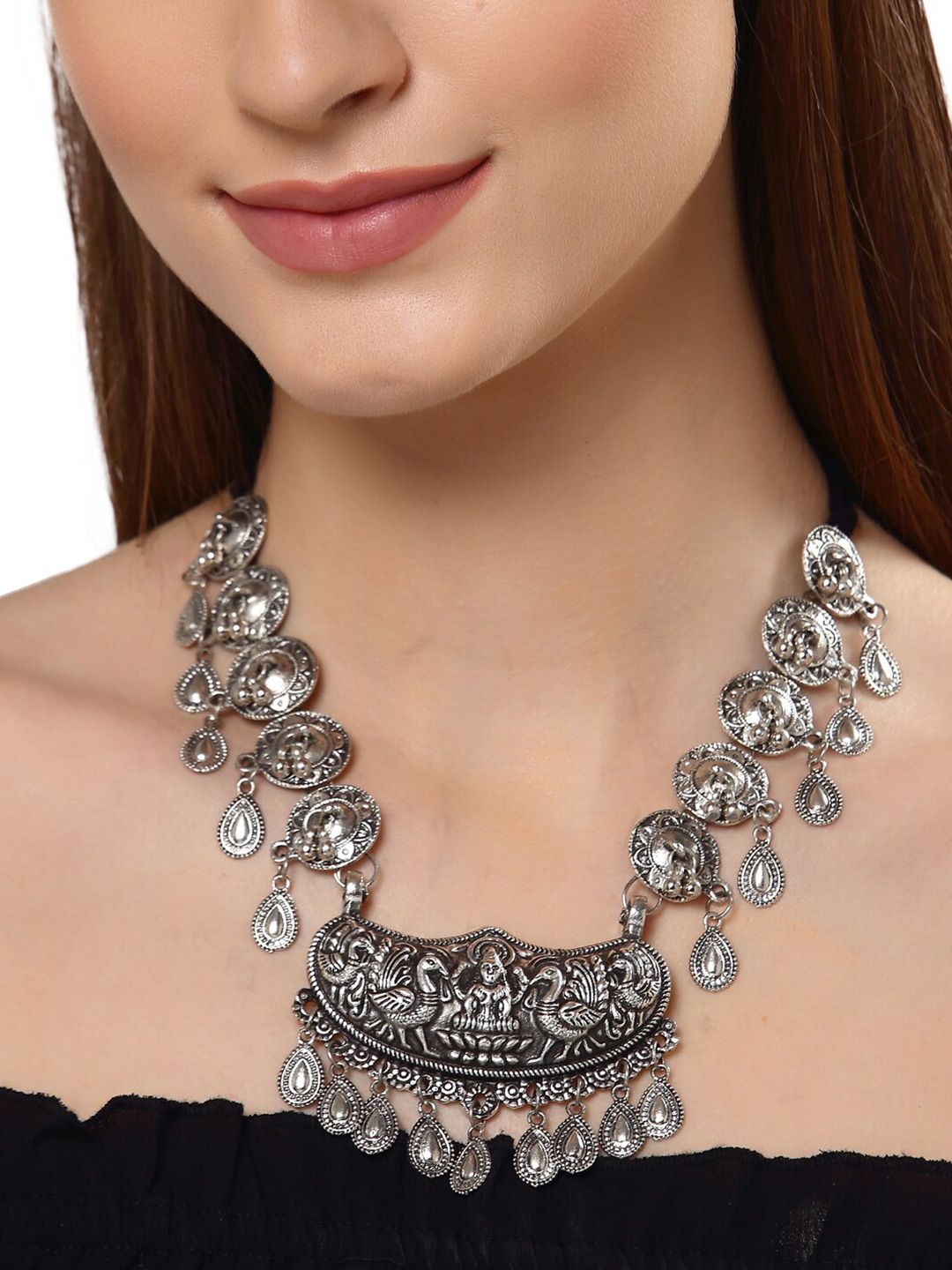 Shining Diva Silver-Plated Oxidised Necklace Price in India
