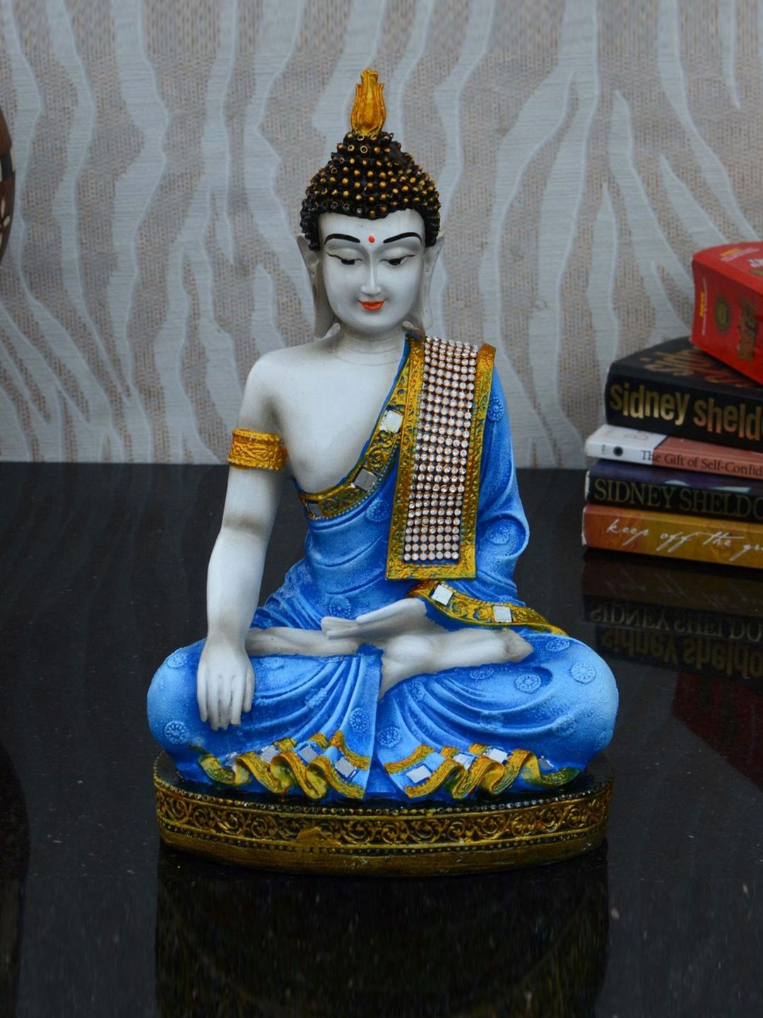eCraftIndia White & Blue Handcrafted Buddha Showpiece Price in India
