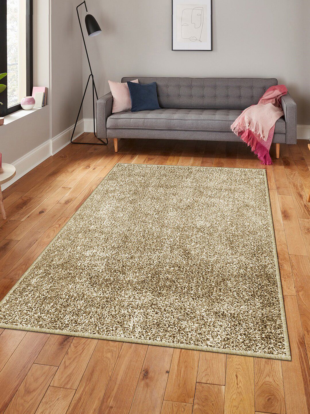 Story@home Beige Solid Polyester Anti Skid Carpet Price in India
