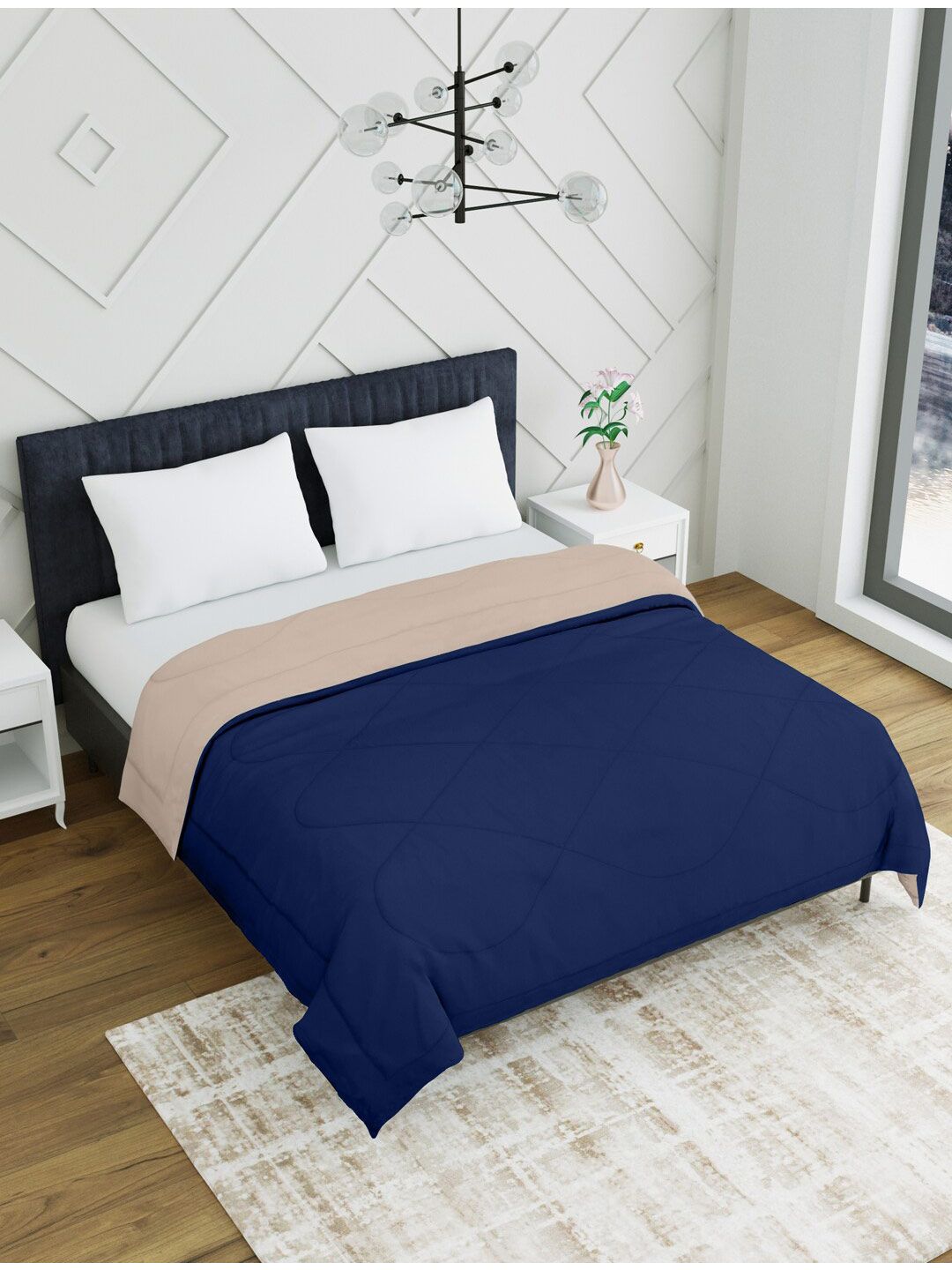 EverHOME Beige & Navy Blue Microfiber Mild Winter Double Bed Comforter Price in India