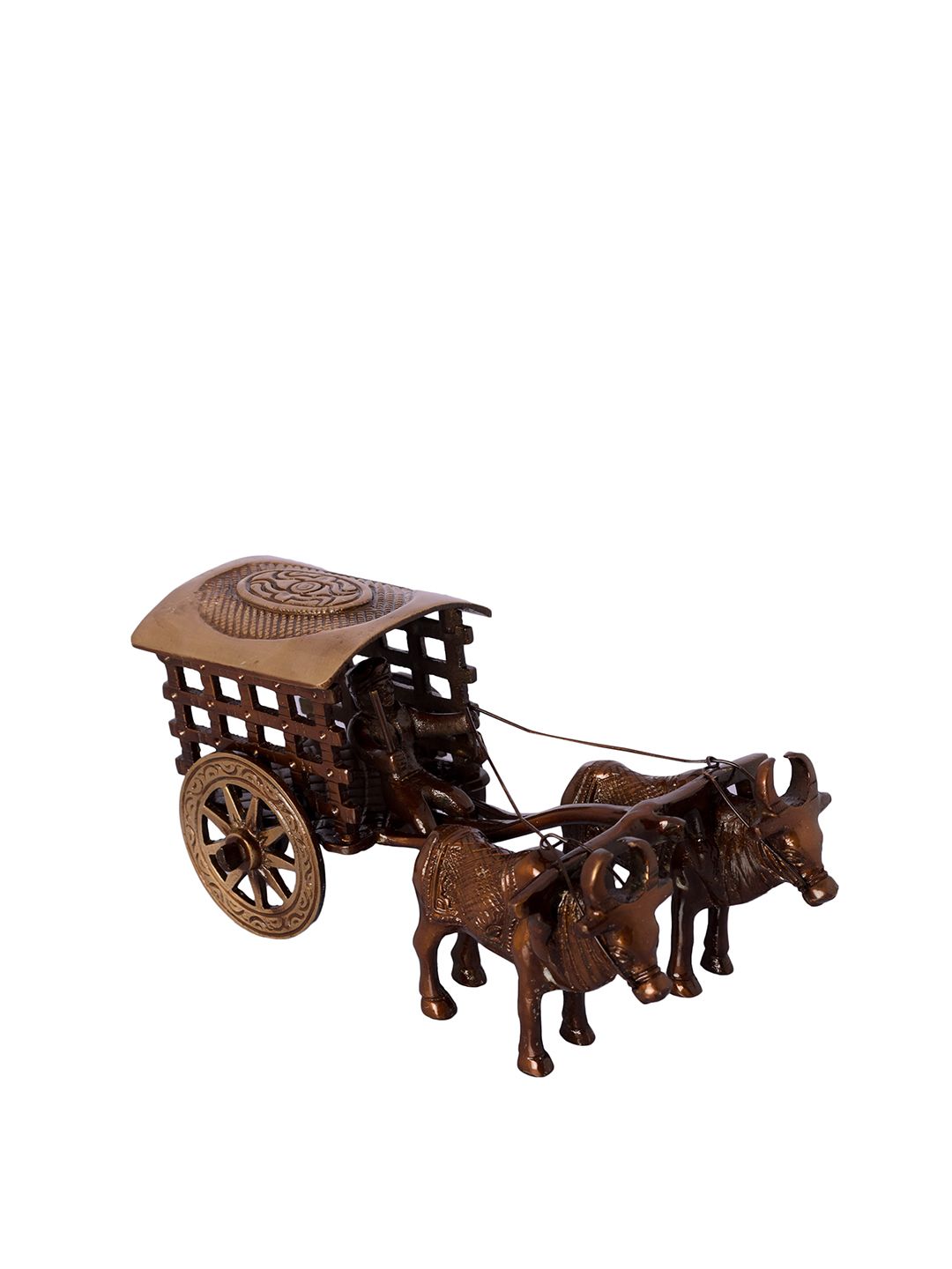 eCraftIndia Brown Brass Antique Village Bullock Cart-Shaped Showpiece Price in India