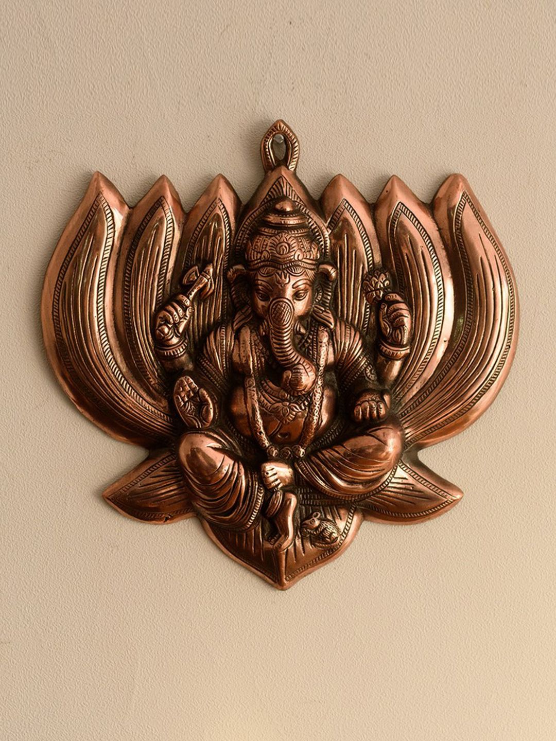 eCraftIndia Copper-Toned Metal Lord Ganesh Idol Wall Hanging Price in India