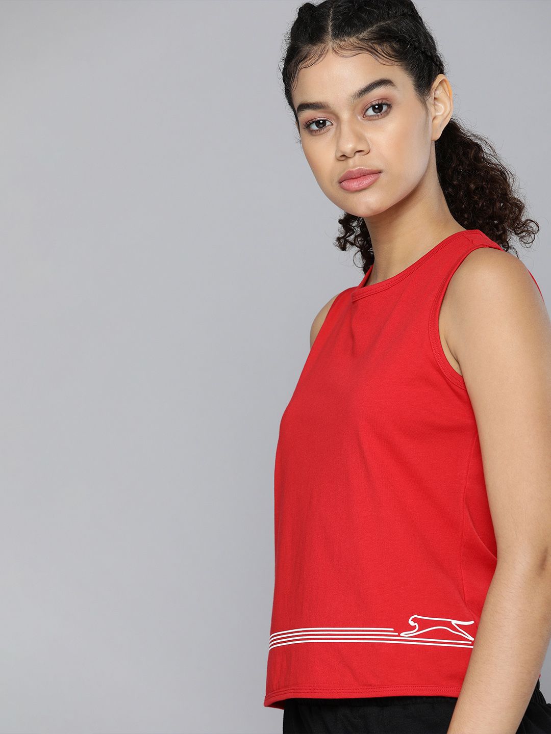 Slazenger Women Red Striped Pure Cotton Athleisure T-shirt Price in India