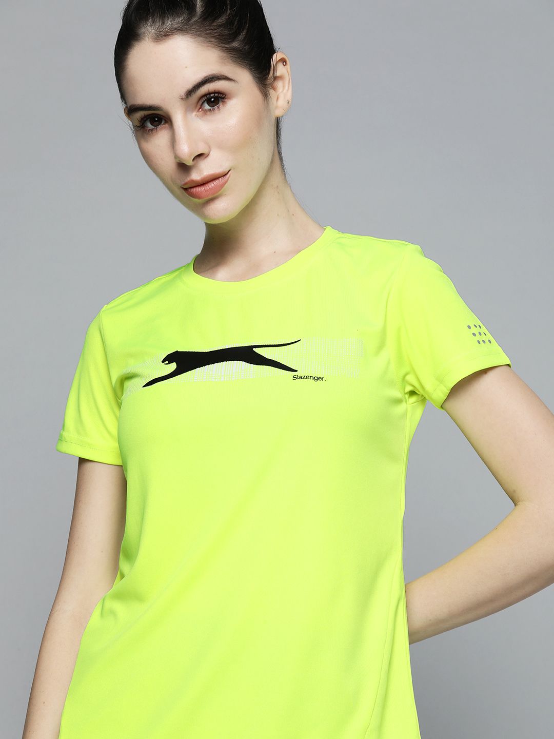Slazenger Women Fluorescent Green Brand Logo Printed T-shirt Price in India