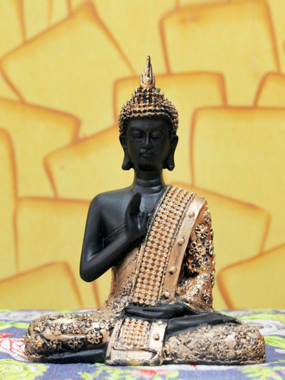 eCraftIndia Black & Gold-Toned Handcrafted Buddha Showpiece Price in India