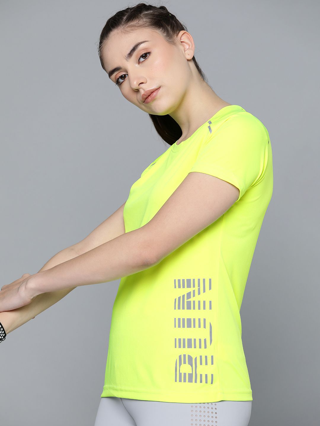 Slazenger Women Yellow Printed Active Running T-shirt with Anti Static technology Price in India