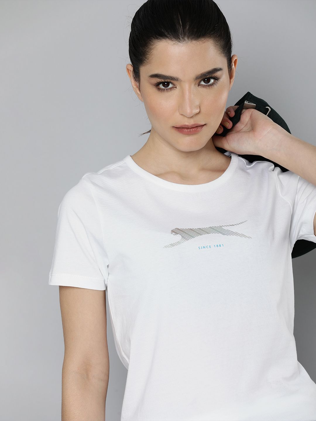 Slazenger Women White Brand Logo Printed Pure Cotton Athleisure T-shirt Price in India