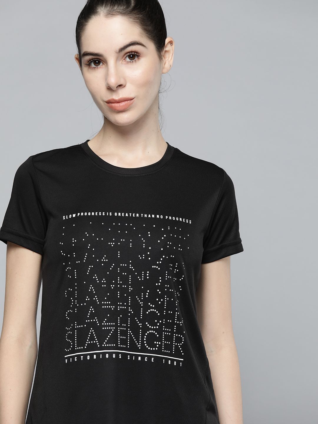 Slazenger Women Black & White Typography Printed T-shirt Price in India