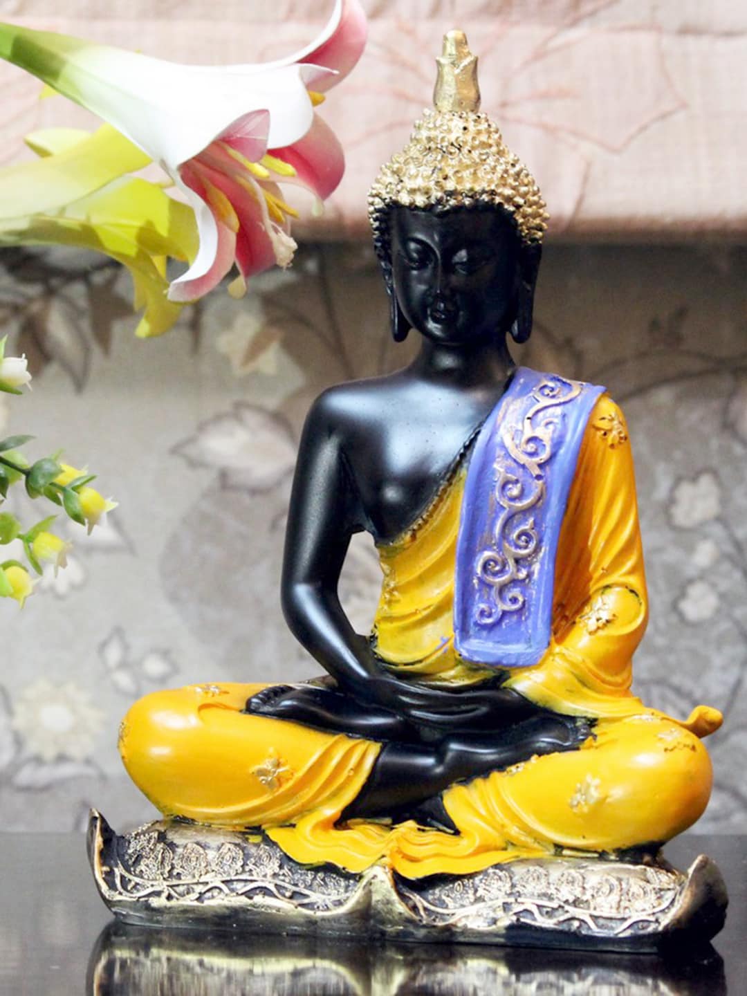 eCraftIndia Black & Yellow Handcrafted Buddha Showpiece Price in India