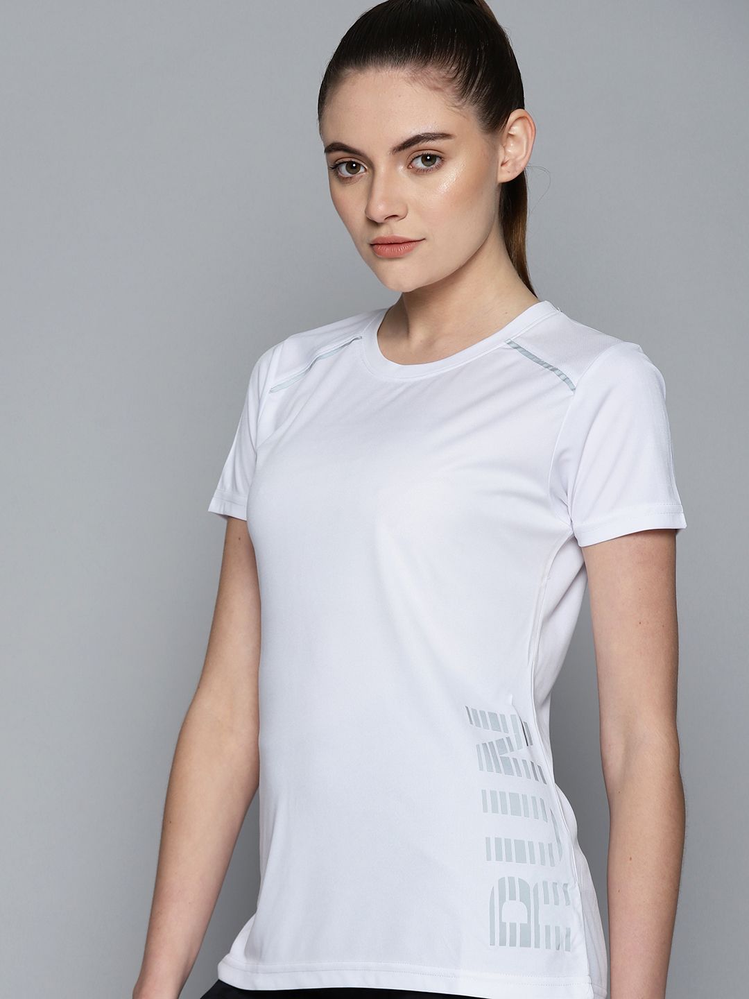 Slazenger Women White Typography Printed Slim Tapered Fit  Active T-shirt Price in India