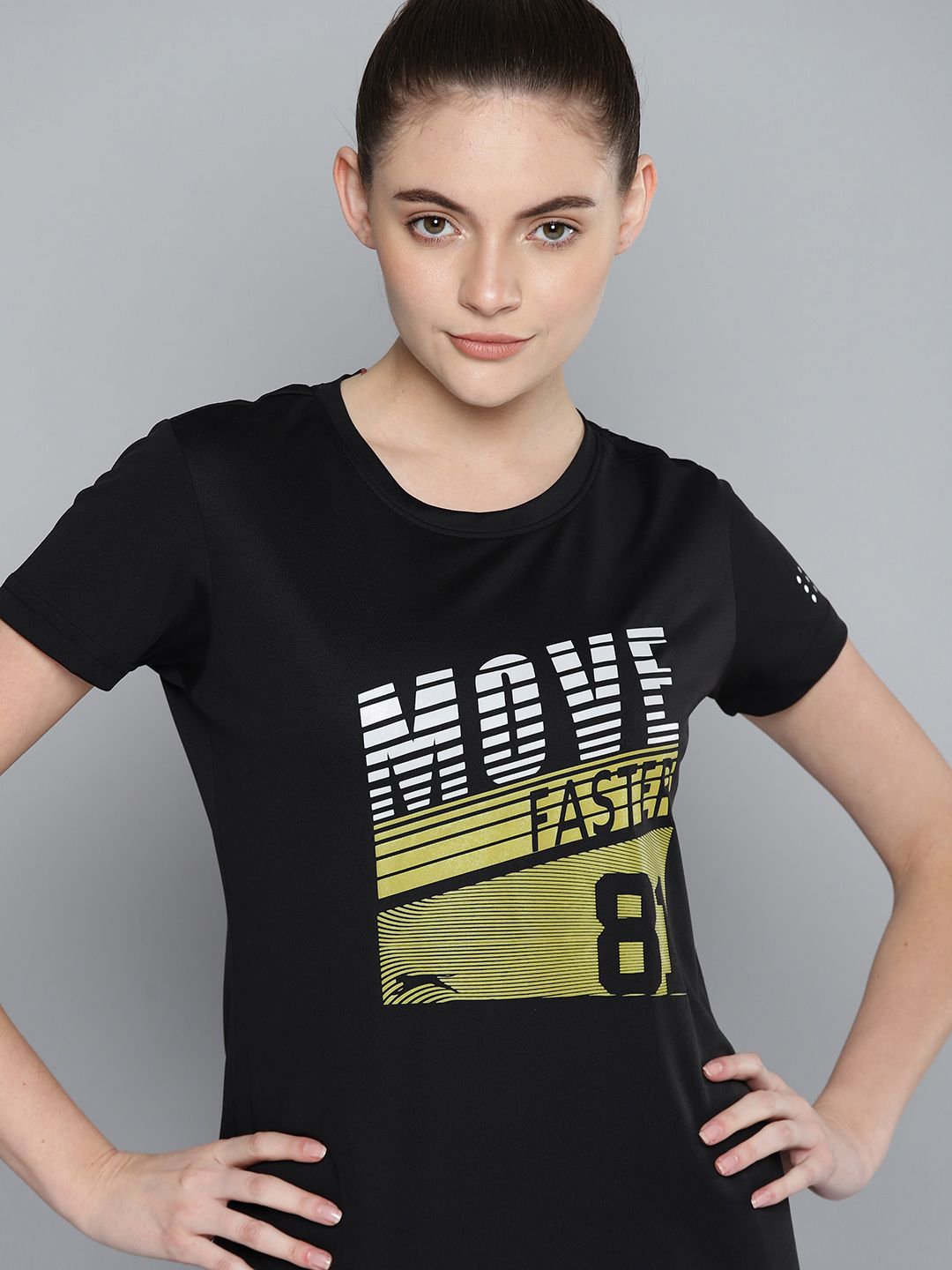 Slazenger Women Black Typography Printed Slim Tapered Fit Active T-shirt Price in India