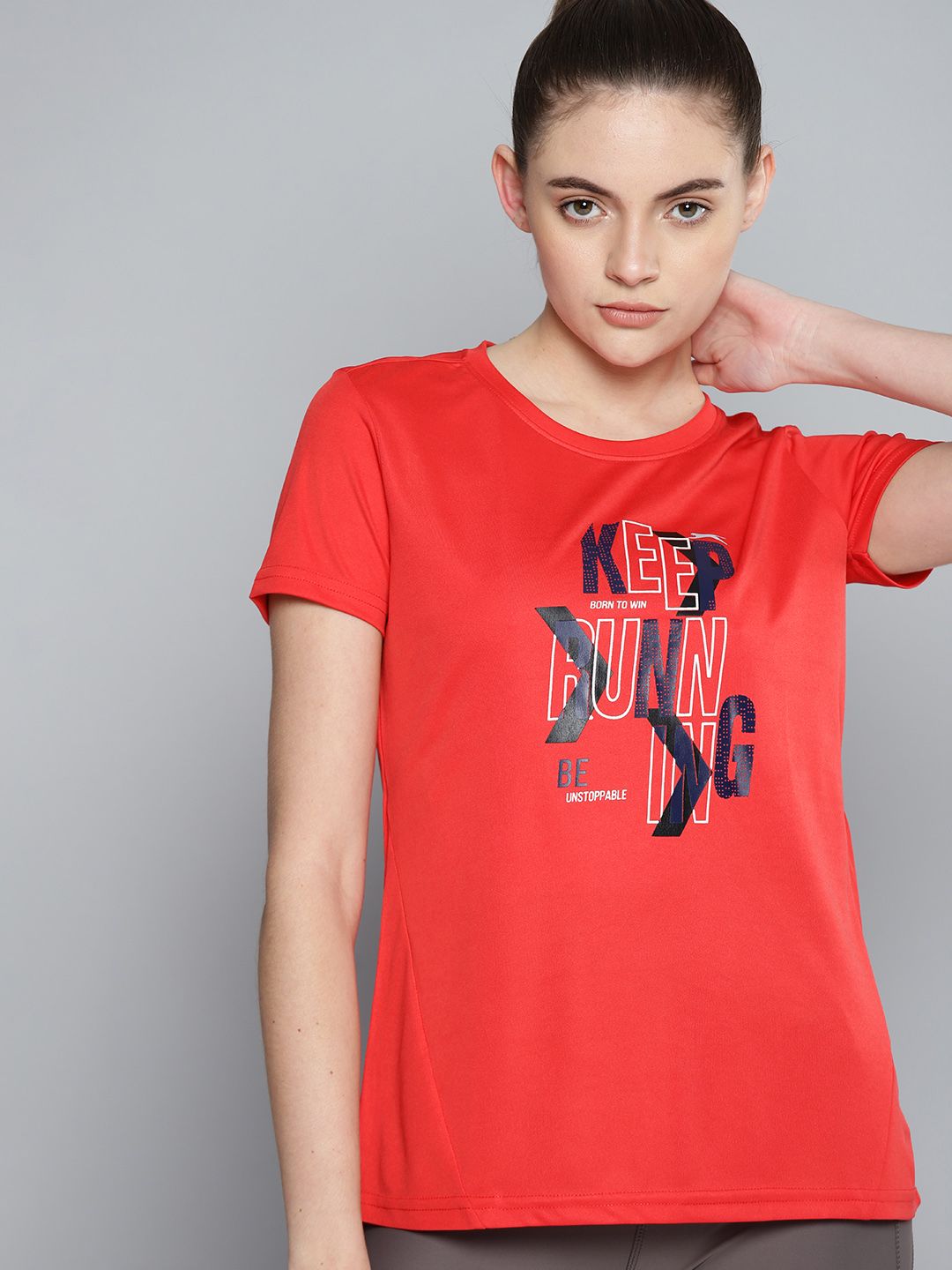 Slazenger Women Red & Navy Blue Printed Running T-shirt Price in India