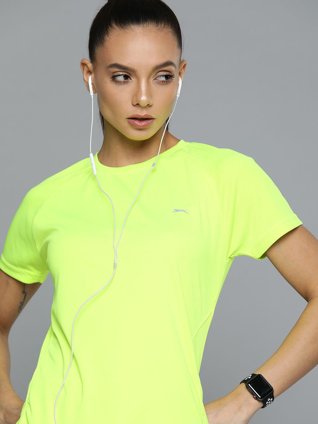 Slazenger Women Fluorescent Green Solid Ultra Dry T-shirt with Reflective Detail Price in India