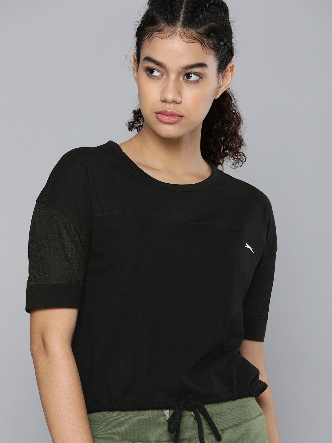 Slazenger Women Black Pure Cotton Boxy Fit Athleisure T-shirt Price in India