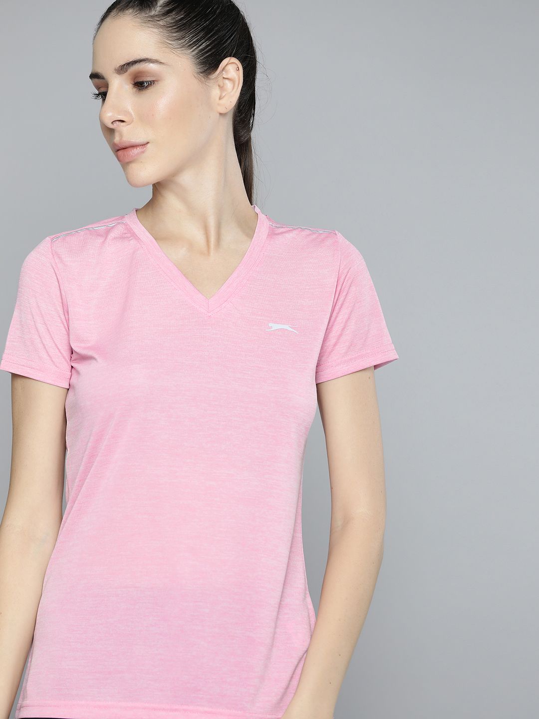 Slazenger Women Pink Slim Fit V-Neck T-shirt Price in India