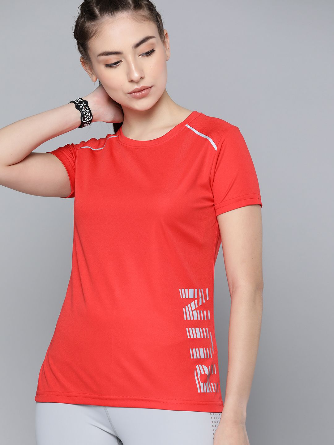 Slazenger Women Red Printed Active Running T-shirt with Anti Static technology Price in India