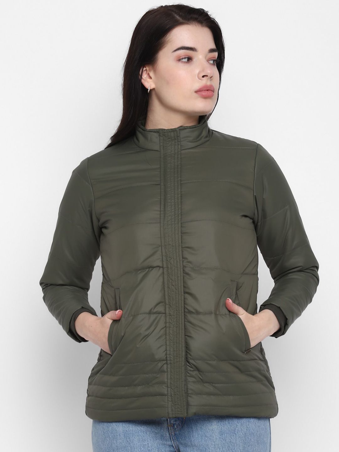 LAMOURE BY RED CHIEF Women Olive Green Water Resistant Longline Padded Jacket Price in India