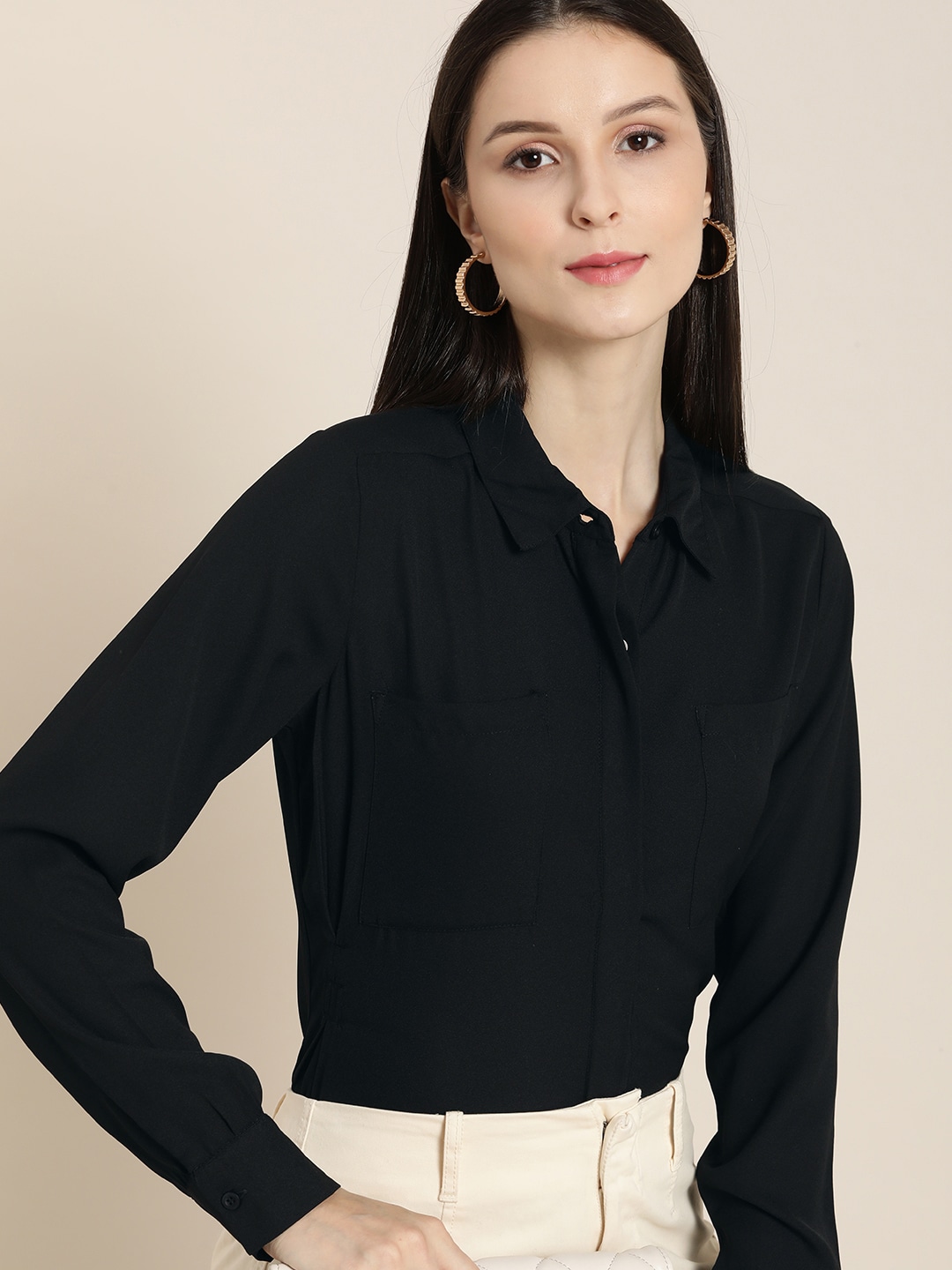 her by invictus Women Black Casual Shirt Price in India