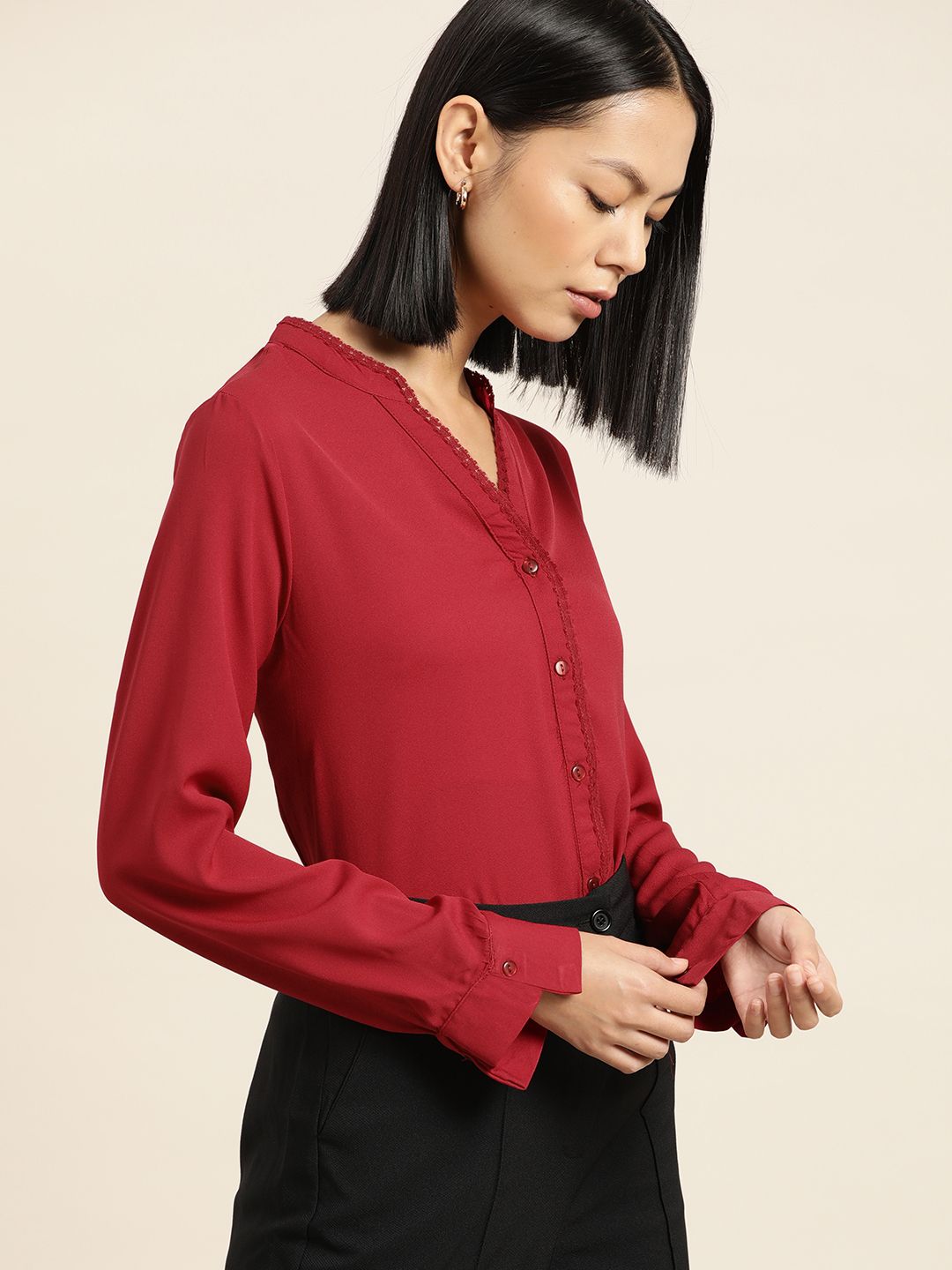 her by invictus Women Maroon Regular Fit Casual Shirt Price in India