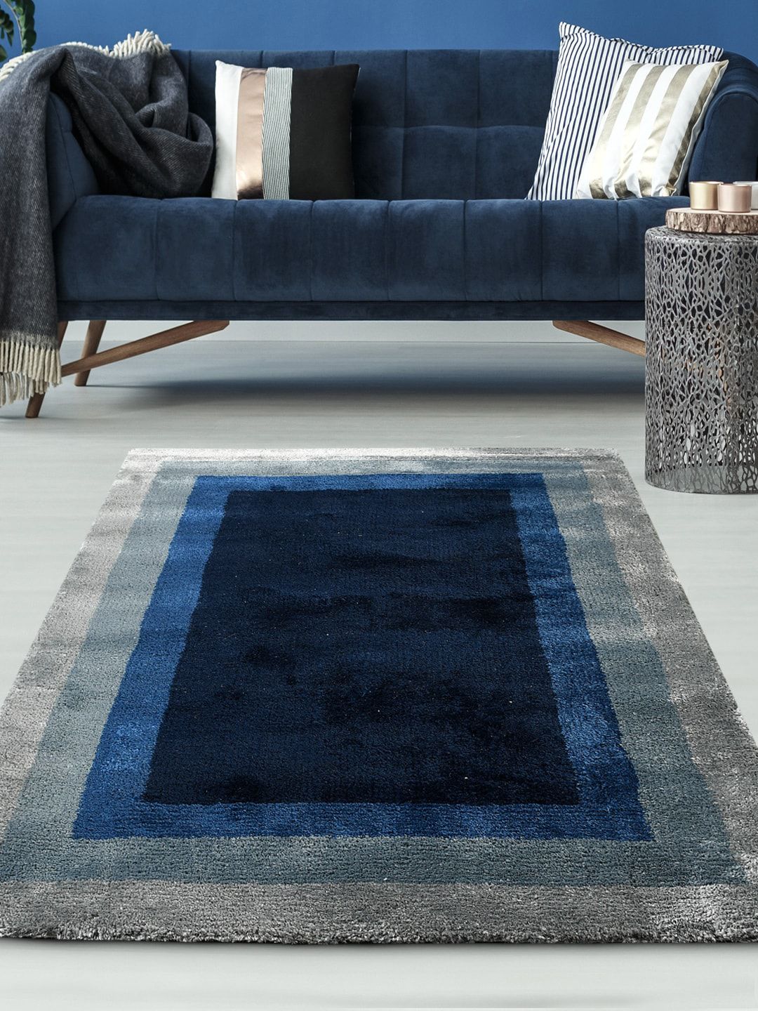 Saral Home Grey & Blue Printed Cotton Rectangular Carpet Price in India