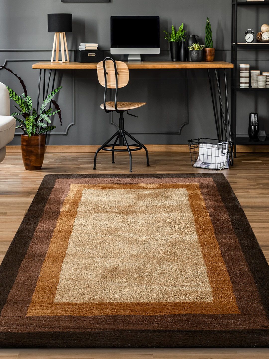 Saral Home Beige & Brown Printed Cotton Rectangular Carpet Price in India