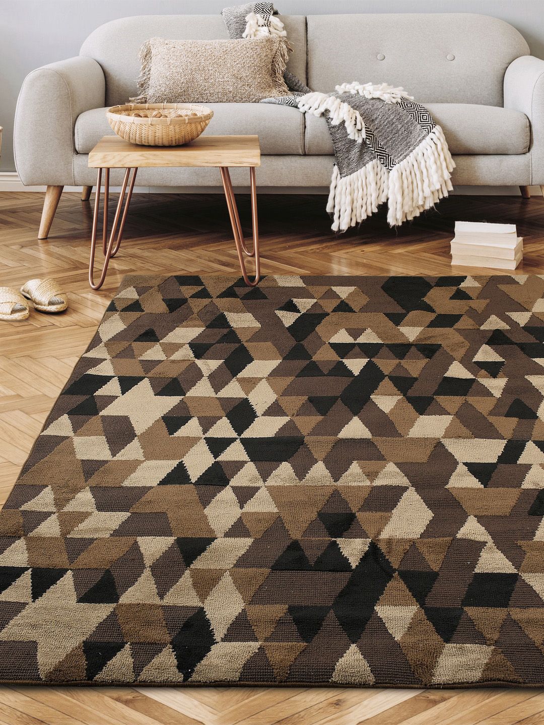 Saral Home Brown & Black Printed Cotton Rectangular Carpet Price in India