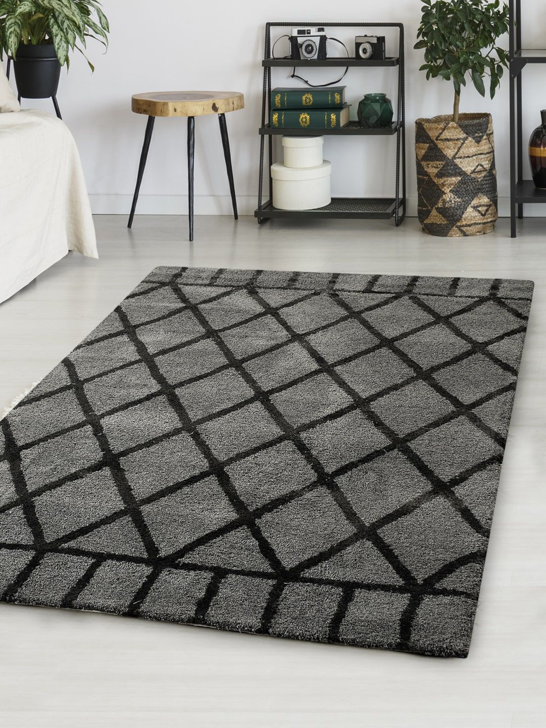 Saral Home Grey & Black Self-Design Cotton Carpet Price in India