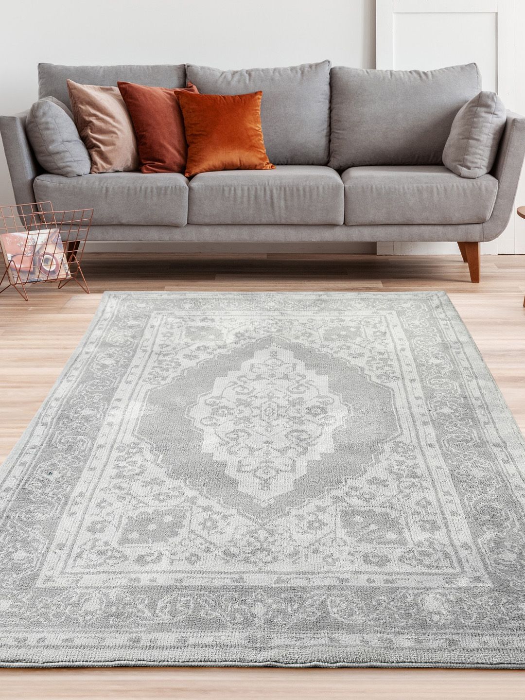 Saral Home Grey Printed Cotton Rectangular Carpet Price in India