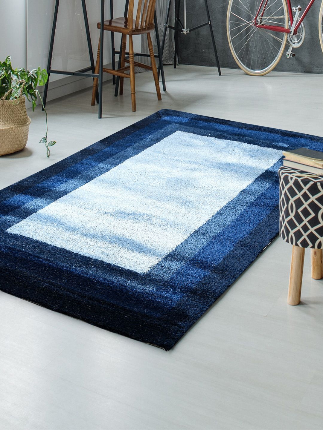 Saral Home Blue Printed Cotton Rectangular Carpet Price in India