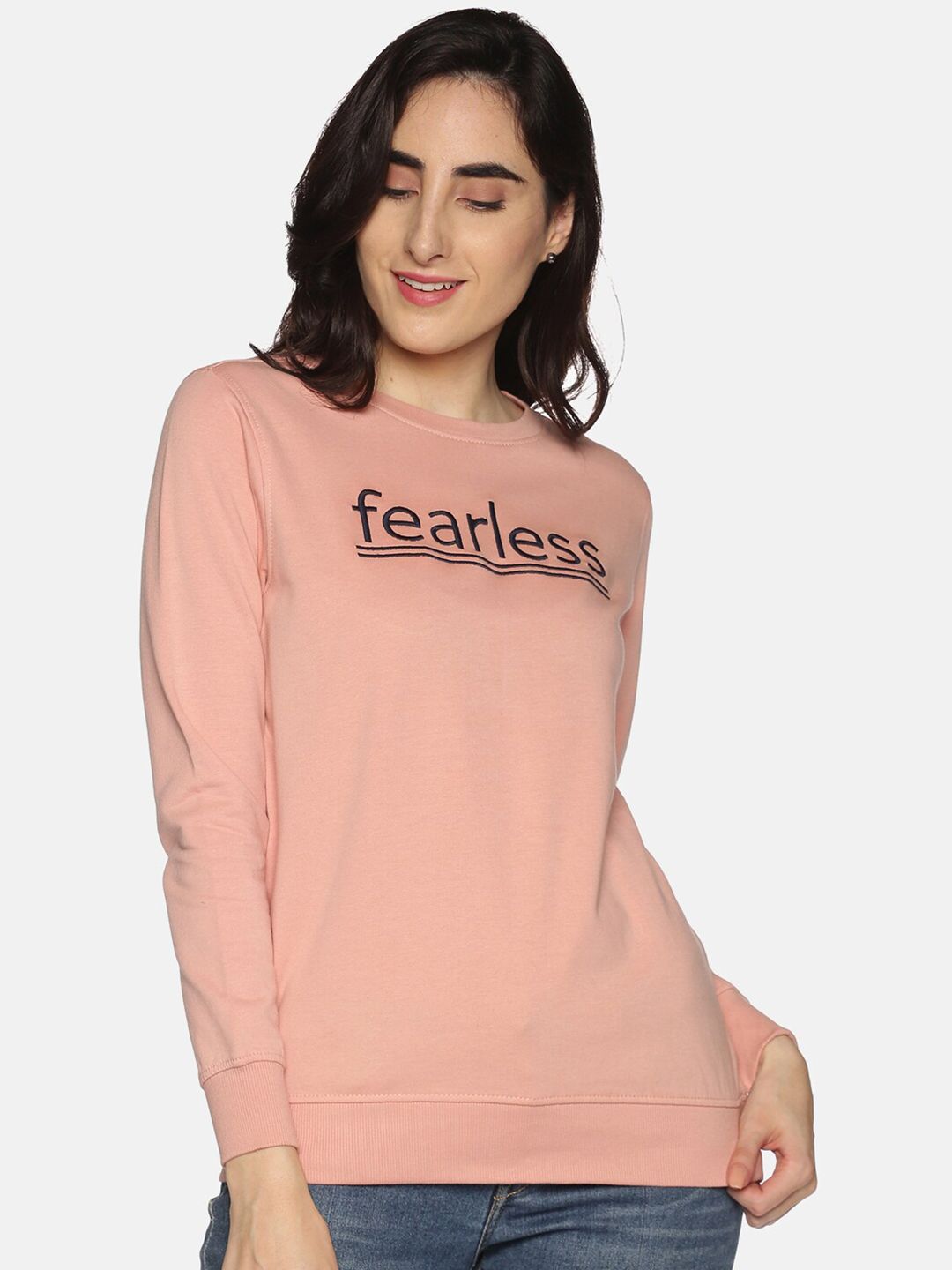 DAiSY Women Peach-Coloured Printed Sweatshirt Price in India