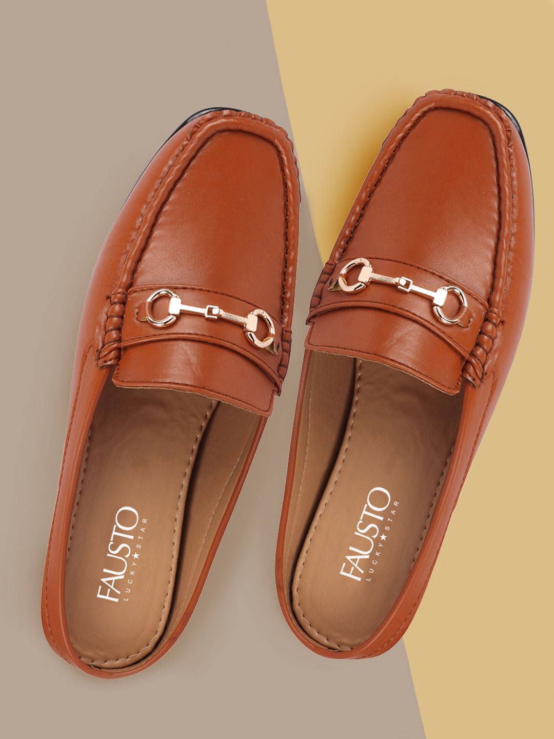 FAUSTO Women Tan PU Back Open Mocassin Slip On Loafers Shoes Price in India