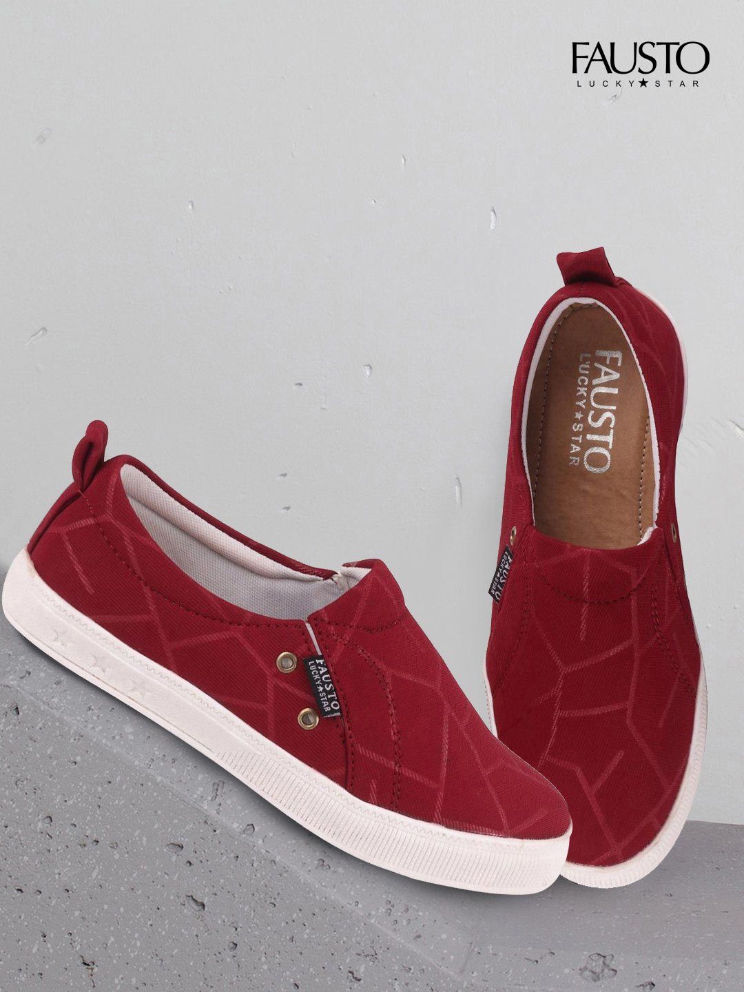 FAUSTO Women Red Printed Slip-On Sneakers Price in India