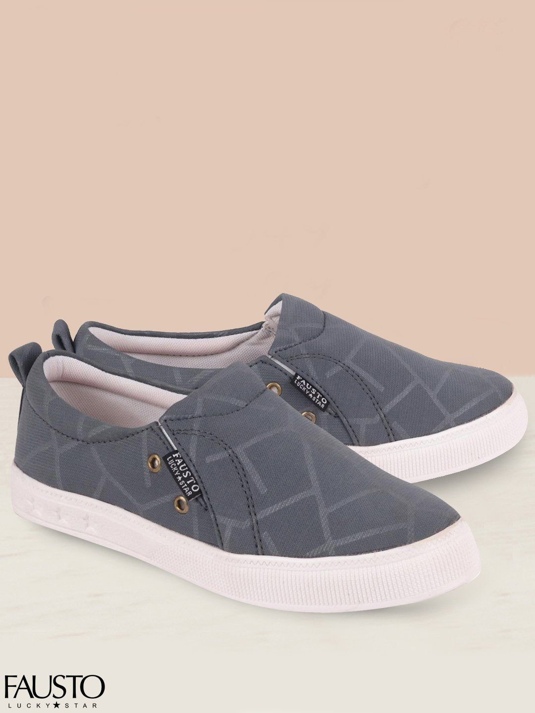 FAUSTO Women Grey Printed Slip-On Sneakers Price in India