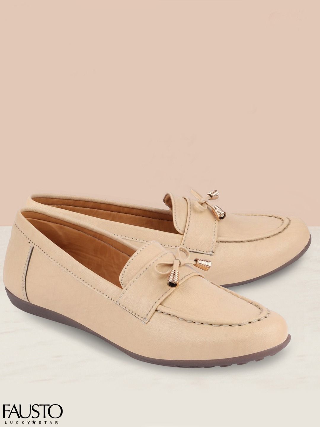 FAUSTO Women Beige PU Loafers Price in India