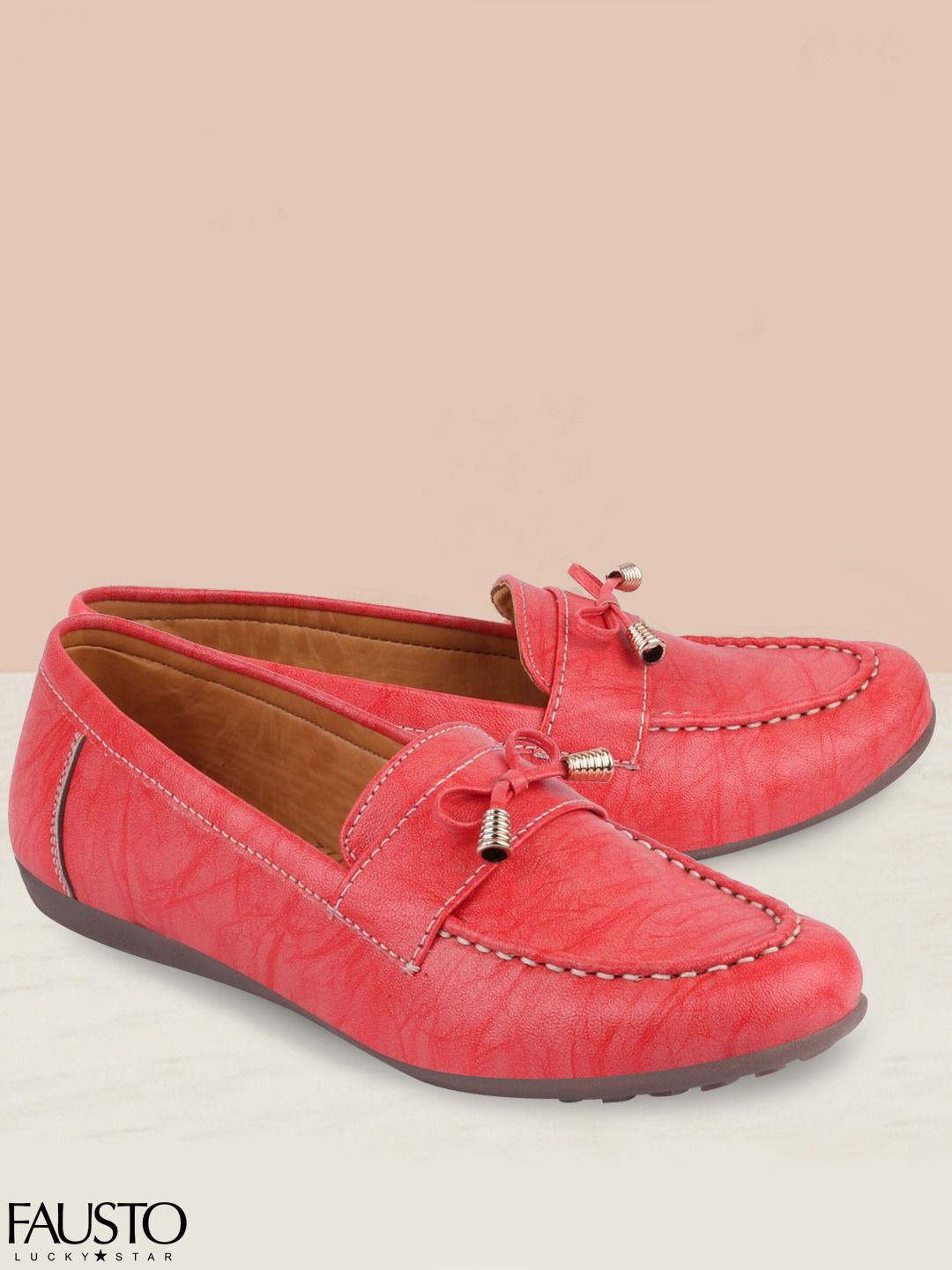 FAUSTO Women Pink PU Loafers Price in India