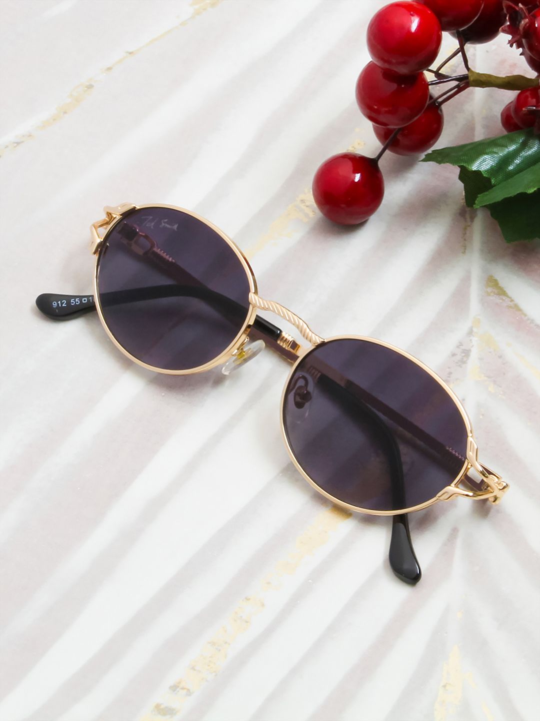 Ted Smith Unisex Purple Lens & Gold-Toned Round Sunglasses with UV Protected Lens PEARL_C1