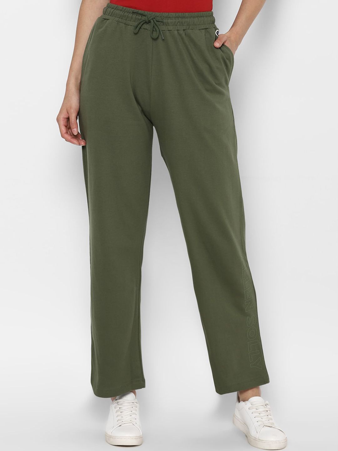 Allen Solly Woman Women Olive Green Regular Fit Solid Parallel Trousers Price in India