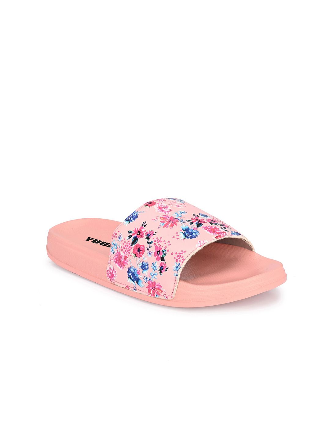 Yuuki Women Pink & Blue Printed Sliders Price in India