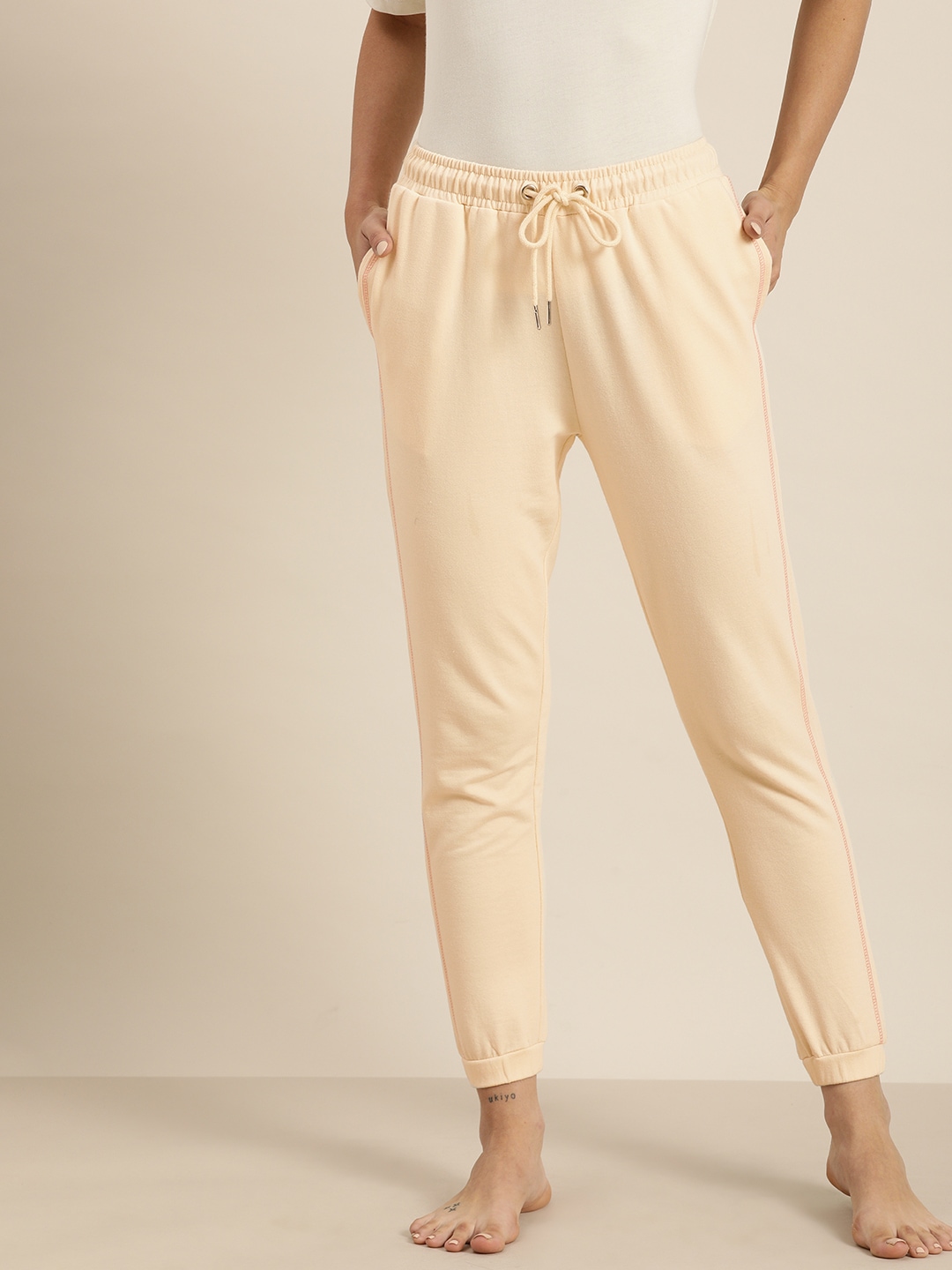 ether Women Beige Solid Lounge Pants Price in India