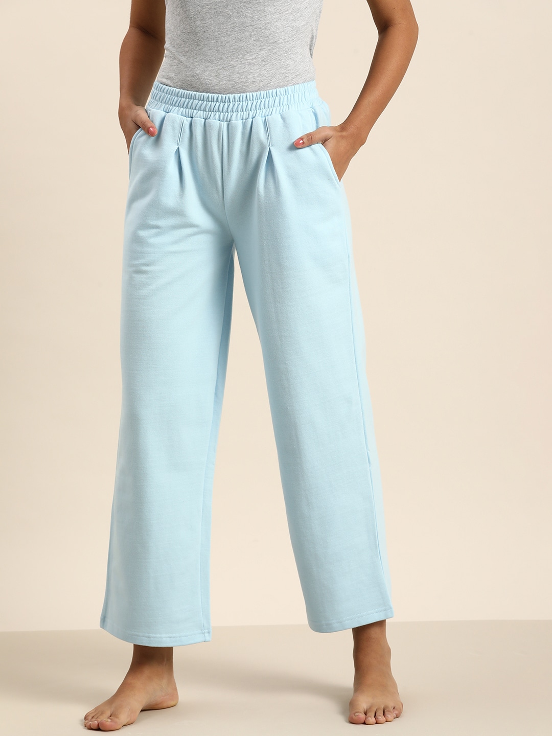 ether Women Powder Blue Solid Lounge Pants Price in India