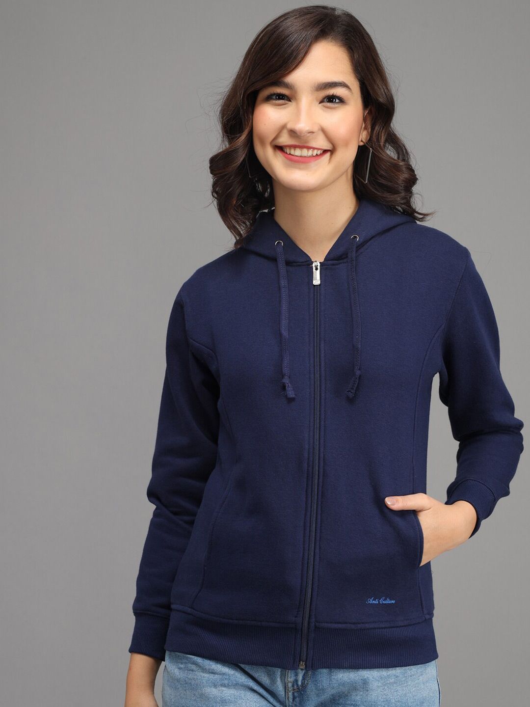 ANTI CULTURE Women Blue Solid Hooded Sweatshirt Price in India