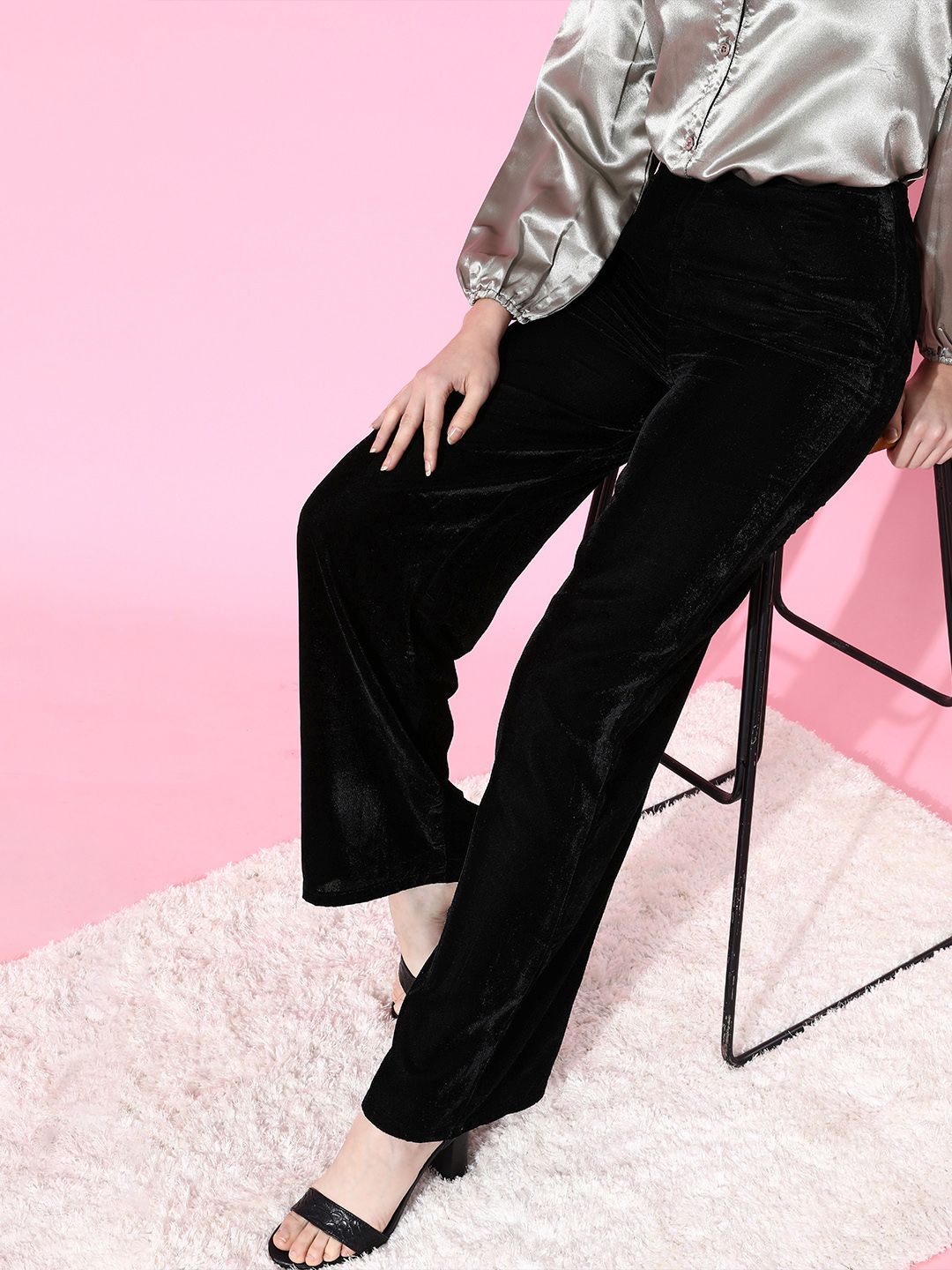 SCORPIUS Women Stylish Black Solid Velvet Trousers Price in India