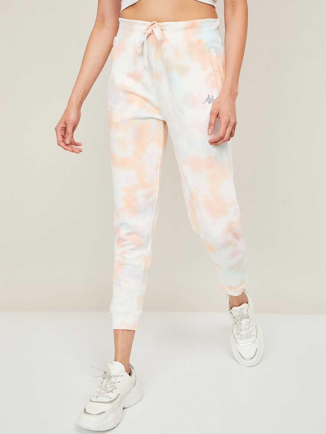 Kappa Women Pink & White Printed Relaxed Fit Cotton Joggers Price in India