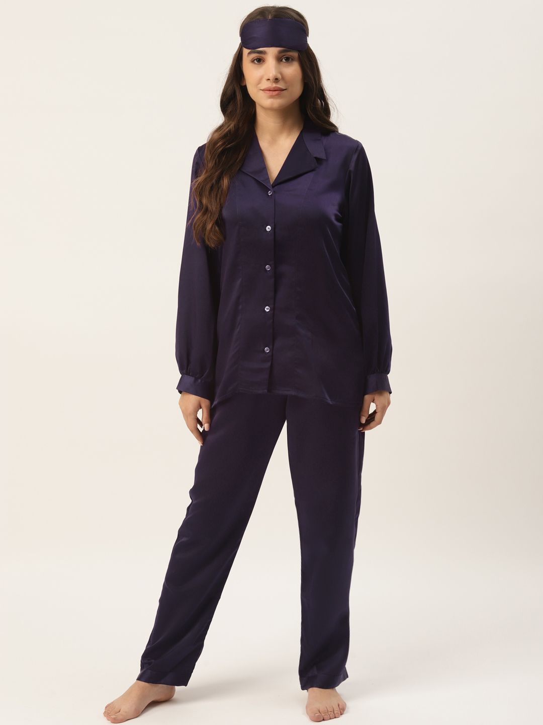 Rapra The Label Women Violet Solid Satin Pyjama Set Price in India