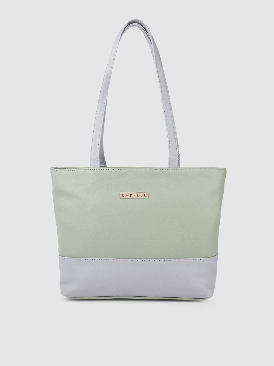 Caprese Mint Green & Grey Colourblocked PU Structured Shoulder Bag Price in India