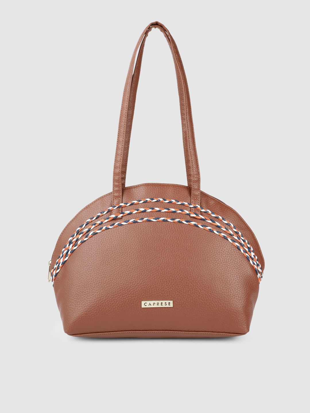 Caprese Brown Textured PU Structured Shoulder Bag Price in India